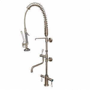Cj. Mist. Monobloco 878 Mesa C/ Bica Móvel e Ducha Pré-Lavagem em Aço Inox AISI 304 VRH
